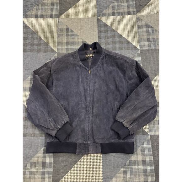 Vintage 90s Wear Me Out Lightweight Suede Pilot Bomber Jacket Navy Men’s Size XL - Picture 1 of 9